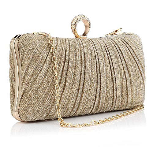 YYW Evening Handbags Sparkling Clutch Purses Women Pleated Party Bridal Wedding Evening Bag with Chain