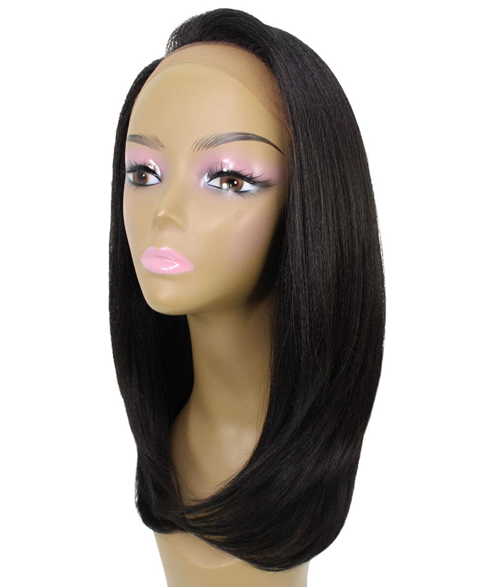 LUXLUXE Paloma Straight 18 Inch Long 360 Degree Lace Front Wig, Heat Resistant Fiber, 20+ Shades of Natural, Dip Dyed, & Blended Colors (#1B - Natural Black)