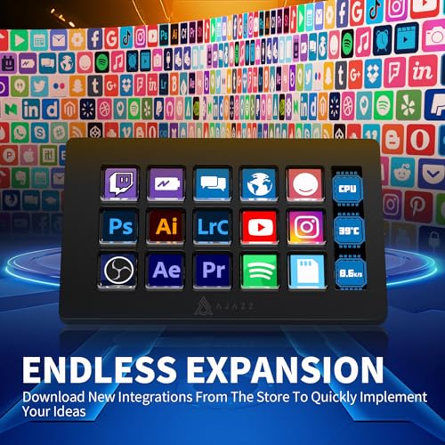 AJAZZ AKP153 Studiodeck, Stream-Controller, 15 Makrotasten, Seitenbildschirm, auslösen von Aktion in Software wie OBS, Twitch, YouTube und mehr, für Content Creators, Streaming, Gaming,Mac/PC, Schwarz