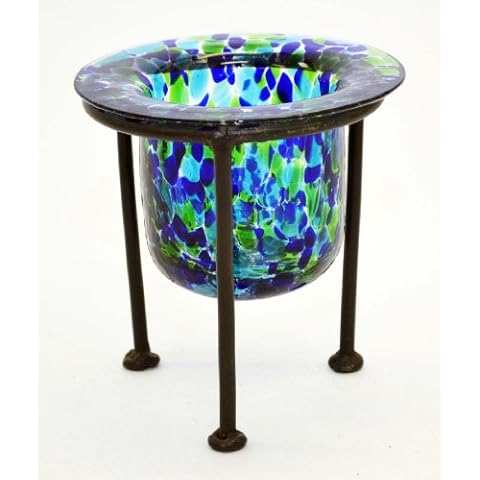 Confetti Forest Color Glass Votive Holder with Wrought Iron Stand-5 INCHES HIGH Cover
