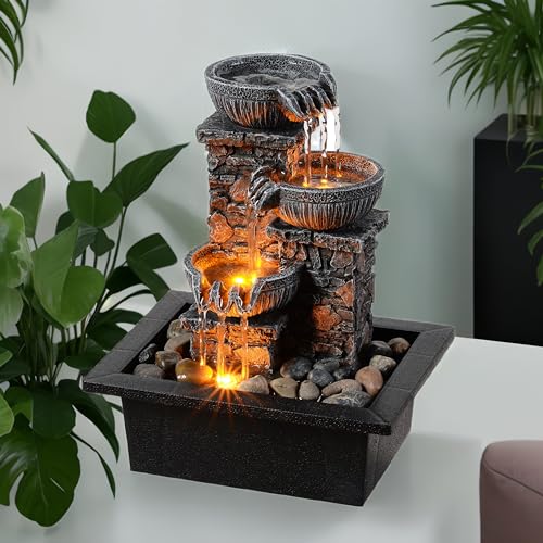 Kalona Tabletop Fountain 3 Bowls with LED...