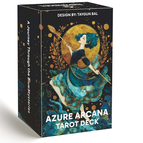Image of Azure Arcana Tarot Deck, 78 Tarot Cards with General Guidebook, Artistic Blue and Gold Fantasy Tarot Card for Beginners, Reading Tool