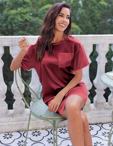 Image of Ekouaer Silky Satin Sleep Shirts for Women Nightshirt Tshirt Night Gowns