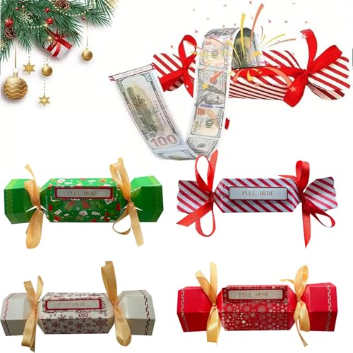 KASESSS 4 Piezas Caja de Dinero Sorpresa de Feliz Navidad, Caja Regalo Dinero, Cajas Sorpresa Navidad, Cajas Misteriosa con Forma de Caramelo, Regalos de Dineros para Padres Amantes Amigos Rojo Verde