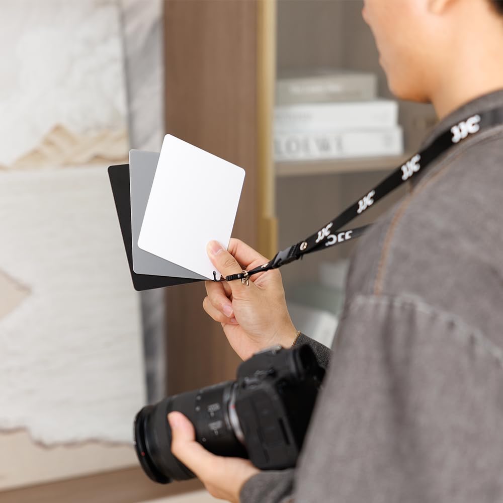 Karta balansu bieli PVC szaro-biała 18% ekspozycji do fotografii dla aparatów DSLR i filmowych, kolorowa kalibracja niestandardowa, karta szachowa do wideo z smyczą i klipsem, 3-w-1 karty balansu
