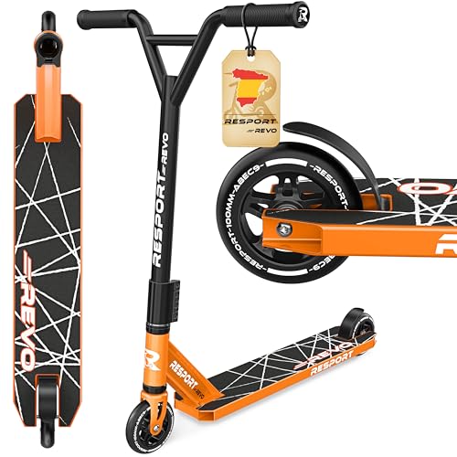 RE:SPORT Patinete de acrobacias Revo para niños y adultos con soporte, patinete profesional de 100 mm, ruedas de poliuretano y barra en Y, patinete de acrobacias, patinete ABEC 9, rodamientos de bolas