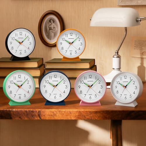 Image of 4.5 Inch Small Silent Analog Alarm Clock, Retro Battery Operated Desk Clock with Night Light Stays On 4 Seconds Vintage Metal Table Clock for Bedside, Nightstand, Bedroom, Office, Bathroom - Orange
