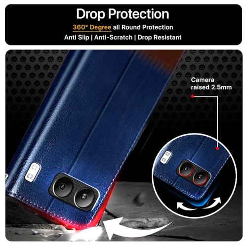 Image of FLIPPED Vegan Leather Flip Case Back Cover for 1+ OnePlus Nord 4 5G (Flexible, Shock Proof | Hand Stitched Leather Finish | Card Pockets Wallet & Stand | Blue with Brown)