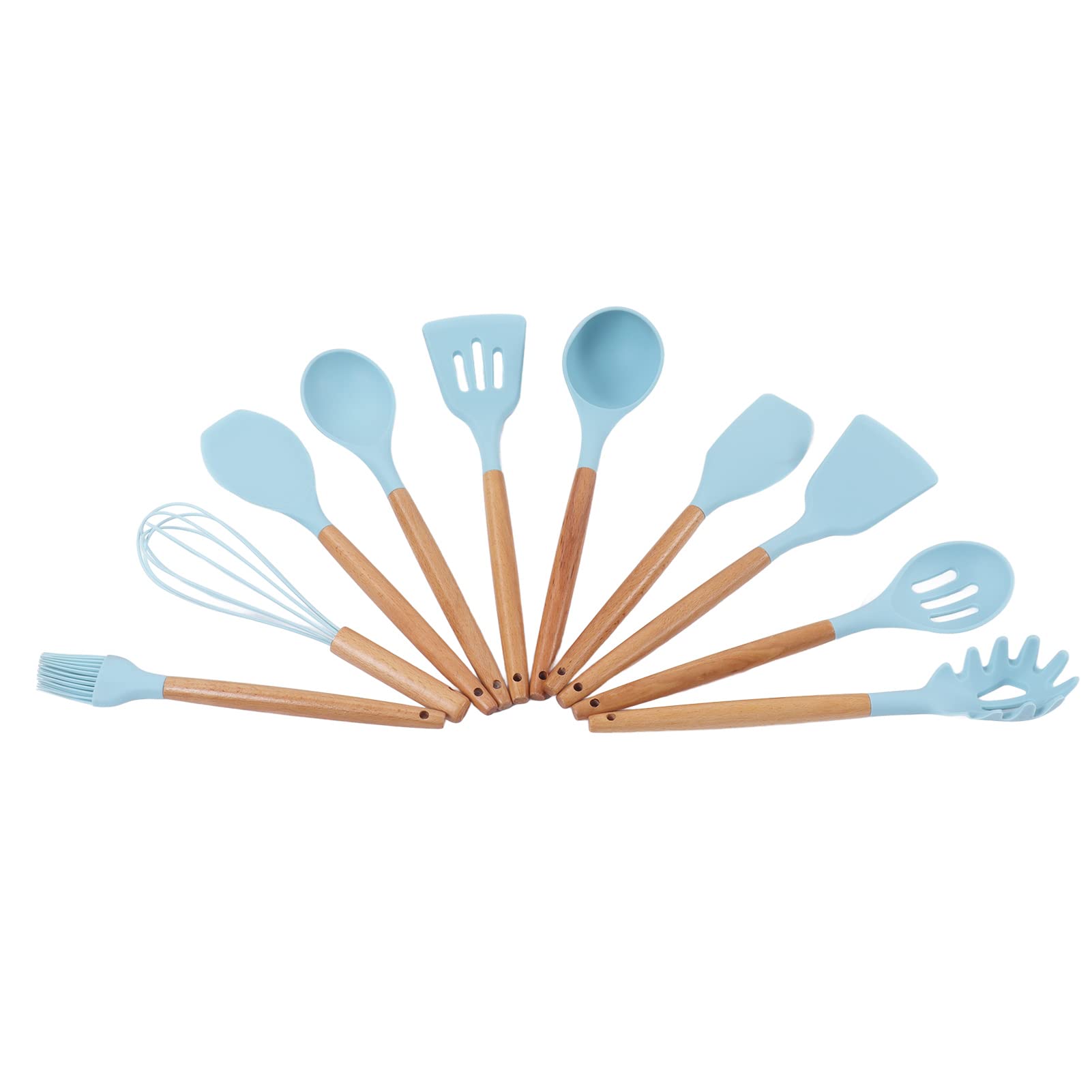 Lot de 12 ustensiles de cuisine antiadhésifs avec poignée en bois, ustensiles de cuisine en silicone pour la cuisine, la préparation des aliments et le service