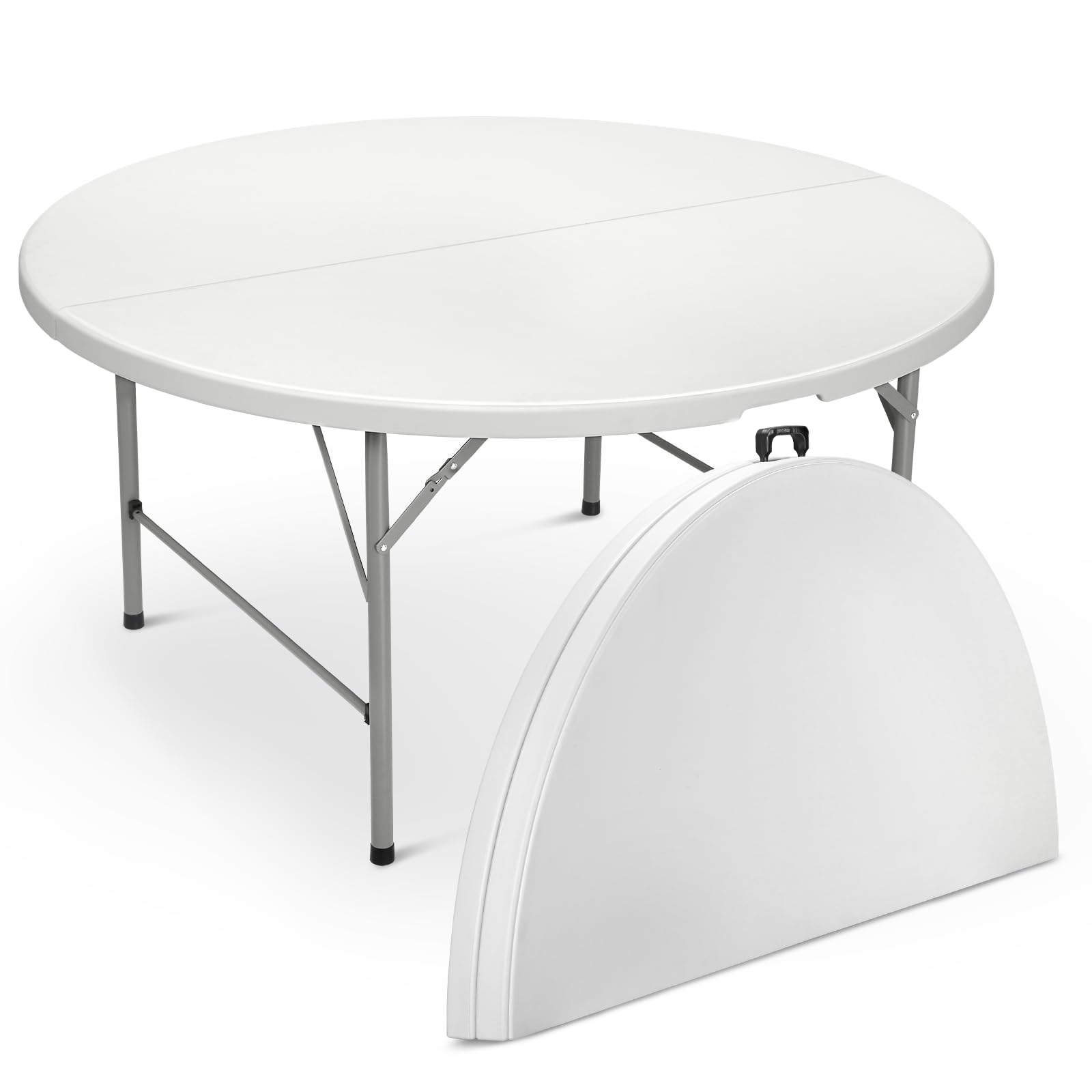 Magshion 60" Round Folding Table, 5 Feet Bi-Folding Plastic Commercial Dining Card Table w/Carrying Handle for Outdoor Wedding Party Event Picnic,