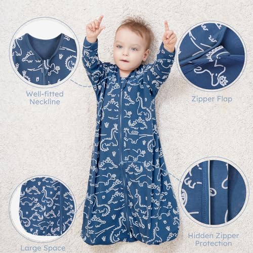 Image of Yoofoss Baby Sleep Sack 12-18 Months Long Sleeve Wearable Blanket Baby 100% Cotton 2-Way Zipper 0.5 Tog Toddler Sleeping Sack, Lightweight(Large)