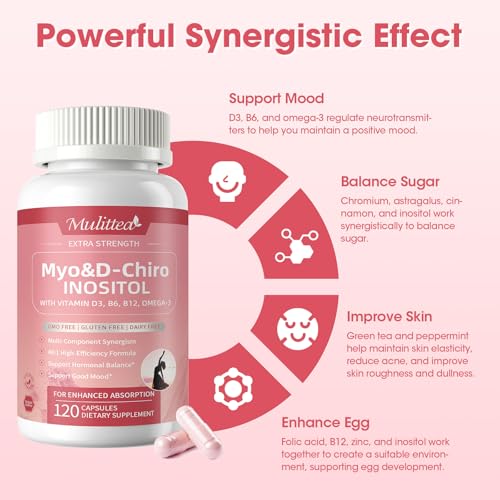 Myo-Inositol & D-Chiro Inositol Supplement for Women, 14-in-1 Liposomal Inositol with Folic Acid,Omega-3 & Multivitamin for Hormone Balance, Support Ovarian, Skin & Mood, 120 Vegan Capsules — view 4