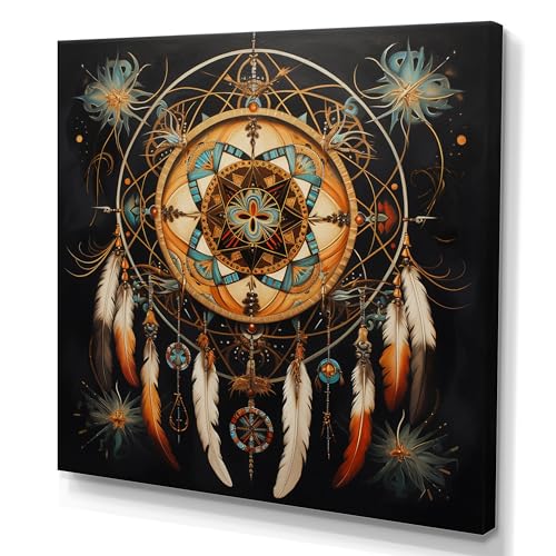 DesignQ Dream catcher Wall art decor, Dream catcher Wall Art, Symbolic Journey Dream Catcher painting I, Extra large Traditional Canvas wall art, 36x36 inches