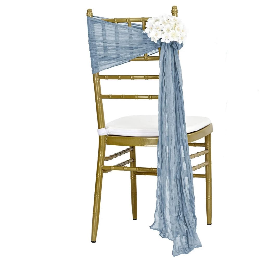 Szyfonowe szarfy na krzesło, 30 szt., 30 x 275 cm, zielone szarfy na krzesło, dekoracja, gaza, kokarda, pokrowiec na przyjęcie, szaro-niebieskie, 30 szt