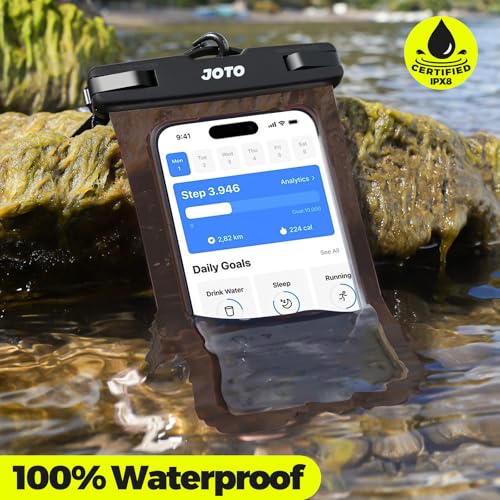 Image of JOTO Up to 7 inch Universal Waterproof Phone Case for iPhone 17 Air 16 15 14 13 12 11 Plus Pro Max, IPX8 Cellphone Dry Bag XR X SE, Galaxy S23 S22 S21 S20+ S20 S10 Plus Note, Pixel -CrystalBlack