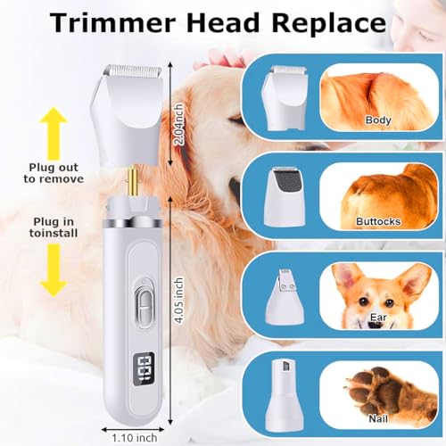 Image of Qpets Professional Dog Grooming Kit, 4 IN 1 Cat Dog Hair Trimmer with 3mm /9mm Combs, Low Noise Pet Nail Grinder, Foot Repair Tools for Shedding Seasons, Wound Care & Home Grooming