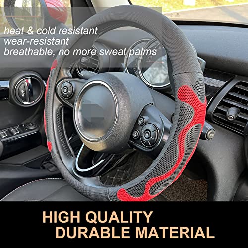 Pinctrot Large Size Comfy Grip Steering Wheel Cover, Anti-Slip Design, 15.5-15.75 Inch(Silicone Red) #TOP2