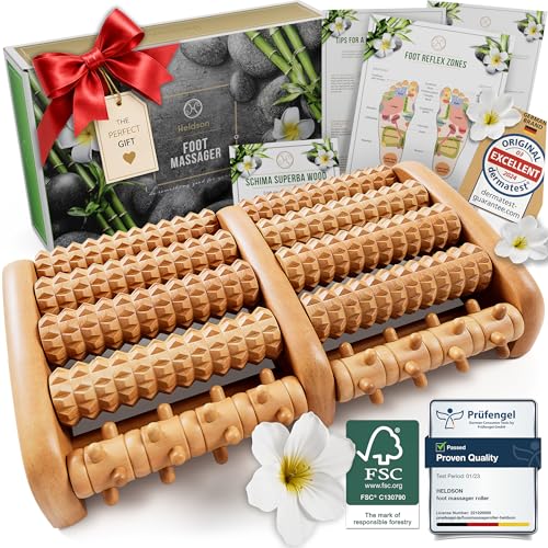 HELDSON&reg; Foot Massager Roller Plantar Fasciitis Pain Relief - Wooden Under Desk Feet Massage - Dual...