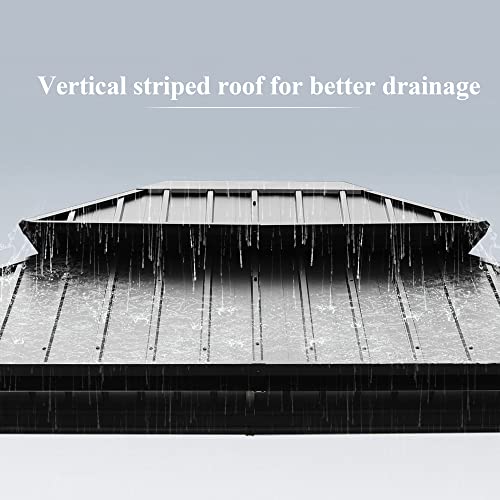 Raysfung 10 X 12Ft Hardtop Gazebo, Galvanized Steel Double Roof Gazebo With Nettings And Curtains, Outdoor Aluminum Framevertical Stripes Roof Permanent Pavilion For Patio, Backyard, Lawns #TOP6