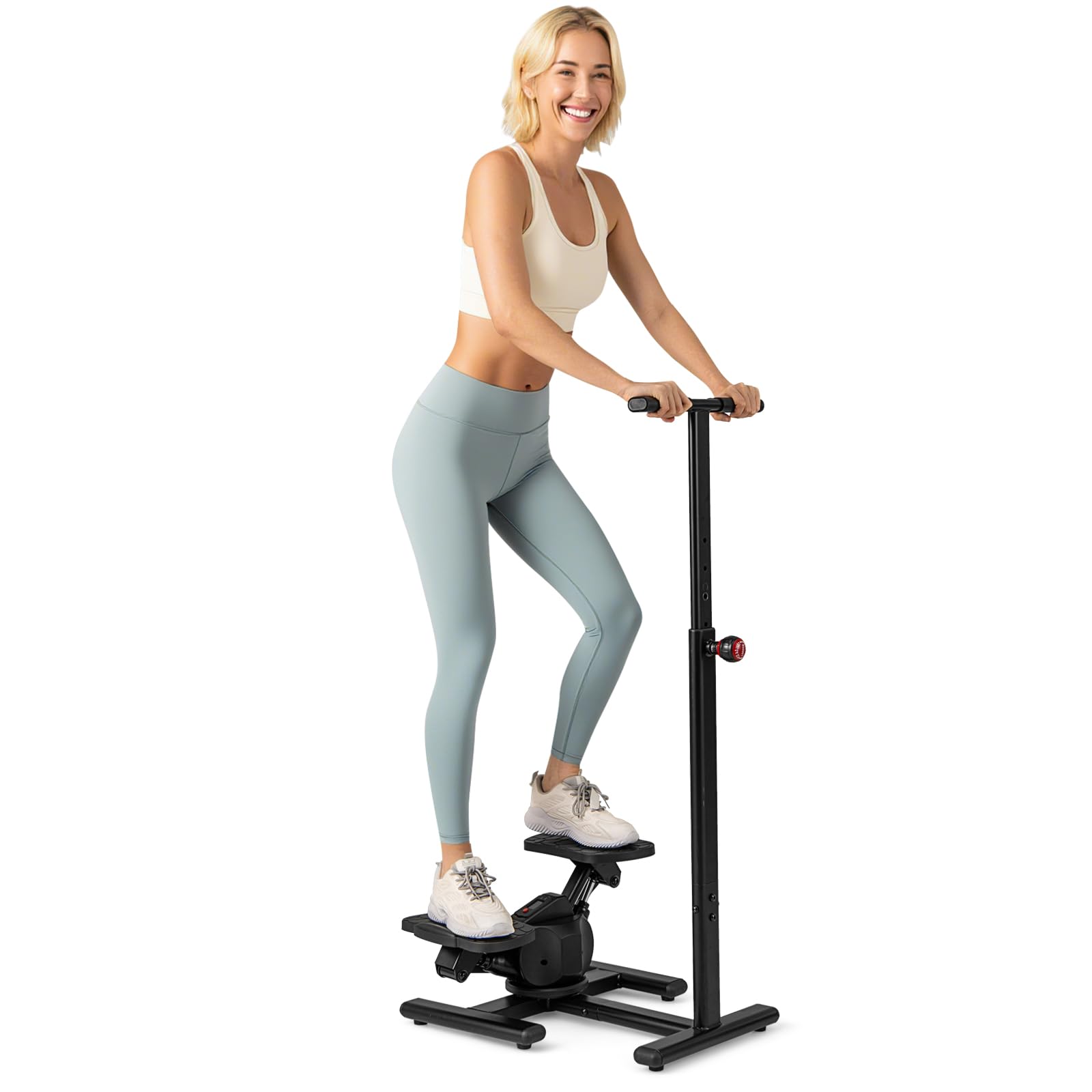 COSTWAY Stepper z kierownicą, stepper fitness z regulowanym rezystorem i wyświetlaczem LCD, wspinaczka schodowa z uchwytem o regulowanej wysokości, do domu, biura, na siłownię