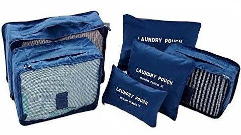 Kit 6 Necessaire Organizador Bolsa Mala Viagem E-bag Mochila Azul