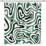 Lindarmeler Aesthetic 70S Hippie Shower Curtain Sage Green Groovy Waves Bath Curtain Retro Boho Minimal Abstract Heart Bathroom Decor Waterproof Shower Curtain with 12 Hooks (Sage Green, 72x72 inch)