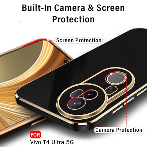 Image of TheGiftKart Luxurious Golden-Plated Back Cover Case for Vivo T4 Ultra 5G | Raised Lips for Camera & Screen Protection | Shockproof Design | Stylish Back Cover Case for Vivo T4 Ultra 5G (TPU, Black)