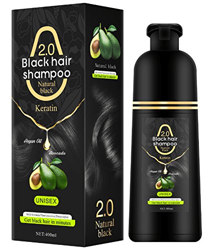 Black Hair Dye Shampoo for Men and Women, Permanent Black Hair Shampoo Non-allergic Black Hair Color with Natural ingredients, Hair Dye shampoo for Men and Women, 400ml (13.0z)