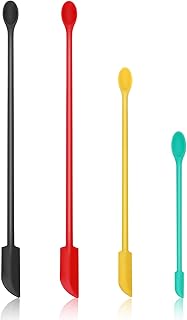 Prasacco 4 Pcs Mini Spatula Silicone Makeup Spatula Small Cosmetic Spatula Beauty Spatula Reusable Spatula for Thin Jar Lotion Bottle Condiment Bottle