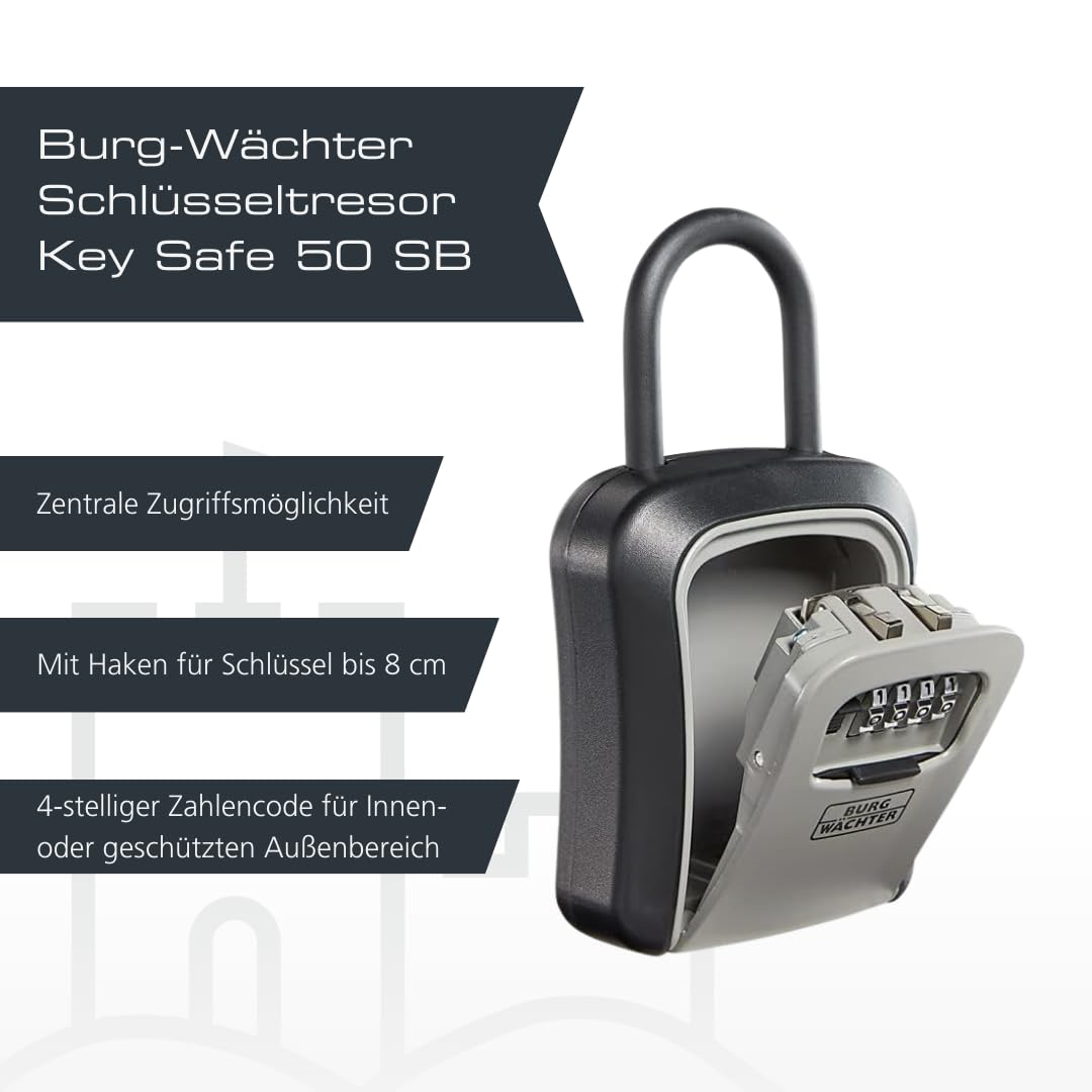 BURG-WÄCHTER Key Safe 50 SB Schlüsseltresor mit Zahlencode, 4-stellig, Schwarz/Grau