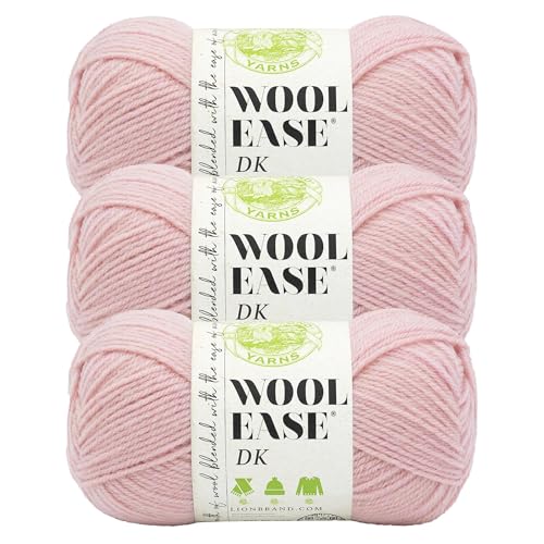 Image of Lion Brand Yarn, Wool-Ease DK Crochet & Knit Yarn, Pink, 3 Pack | Classic DK Weight Wool Acrylic Blend Knit & Crochet Fiber for Warm Blankets, Light Sweaters, Fall & Winter Hats