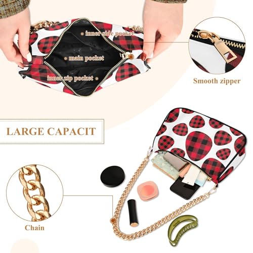Red Black Buffalo Plaid White Clutch Handbags Womens Aesthetic Shoulder Bag Zipper Small Hobo Purse with Chain Strap4