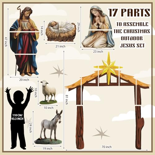 Kigley NEW-KIGLEY-199 6 Pcs Christmas Outdoor Nativity Set 6.7Ft Large Manger Christmas Yard Signs Nativity Outdoor Christmas Decorations Religious Holy Jesus Birth Manger Scene Supplies thumb #1