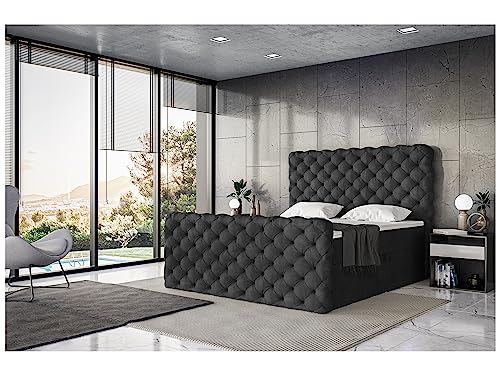 MEBLINI King Boxspringbett mit Bettkasten - Gepolstert Doppelbett mit Matratze und Topper - Polsterbett mit Stauraum - Bett mit Kopfteil - Stauraumbett - Duke - 180x200 - H3/Schwarz Samt