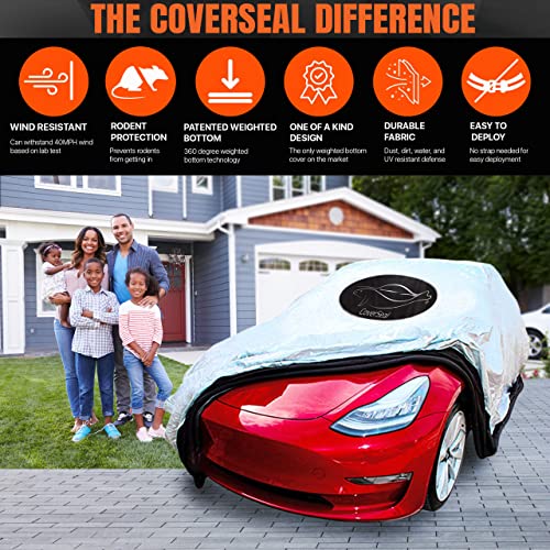 Image of Heavy Duty Outdoor Car Cover with Patented Weighted Ground Conforming Apron Seal - Wind Resistant, Dust, & Water Protection for Automobiles - Full Size 230 L x 75 W x 73 H inch Max