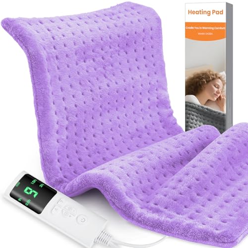 Image of Heating Pad for Back Pain, 17 inchx33 inch Electric Heat Pad with 9 Heat Levels & 4 Auto-Off Timers, Portable Heating Pad for Period Cramps, Shoulder, Neck, Machine Washable, Gifts for Women Men, Purple