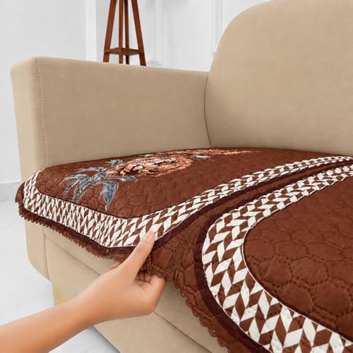Image of Homerz 'Brooklyn Series' Premium Sofa Cover | Quilted Floral Design | Non-Slip Washable Sofa Protector | Soft Anti Slip Fabric (Ny Mustard, 2 Seater, Only Seat Cover)