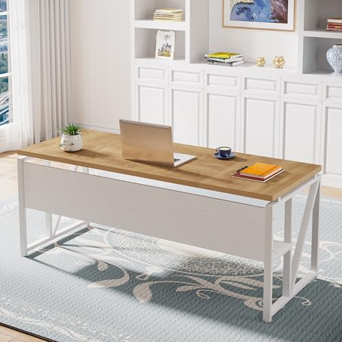 Image of Tribesigns L Shaped Desk with Drawer Cabinet, 63 inch Executive Computer Desk and lateral File Cabinet, 2 Piece Home Office Furniture with Drawers for Hanging, Doors with Locks (Light Walnut, 63 inches)
