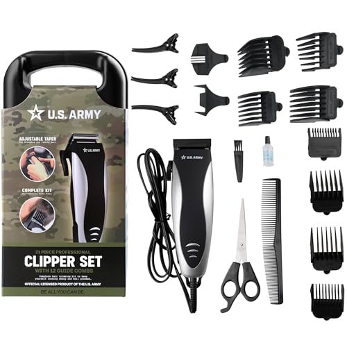 Tondeuse à cheveux pour homme U.S. Army et kit rasoir électrique 12 peignes