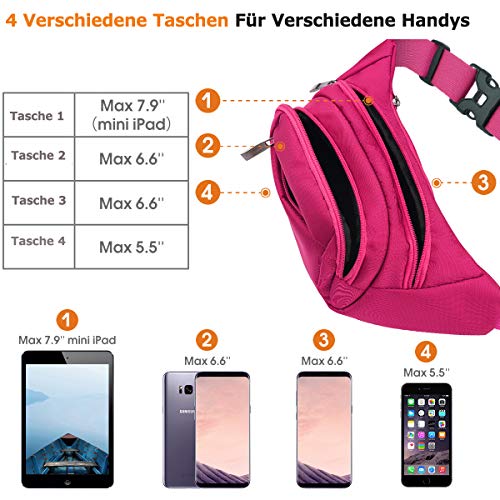 4 Pockets BumBags Ladies 35cm Extended Belt Large Waist Bum Bag Men,Large Capacity Waist Bag Waterproof Rose Fanny Pack for iPad mini & iPhone- Gift Bag Women for Sport Travel Hiking Cycling - Image 4