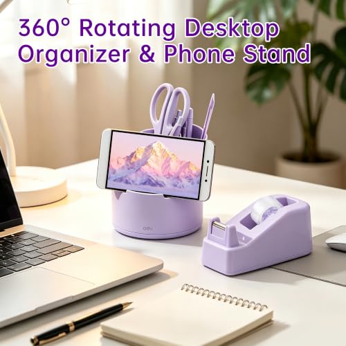 deli Purple Office Supplies, 14 in 1 Desk Accessories Set with 360° Rotary Desk Organizer & Phone Stand, Stapler Pencil Holder for Home, School, Office Supply Kit for Women Students - Image 2