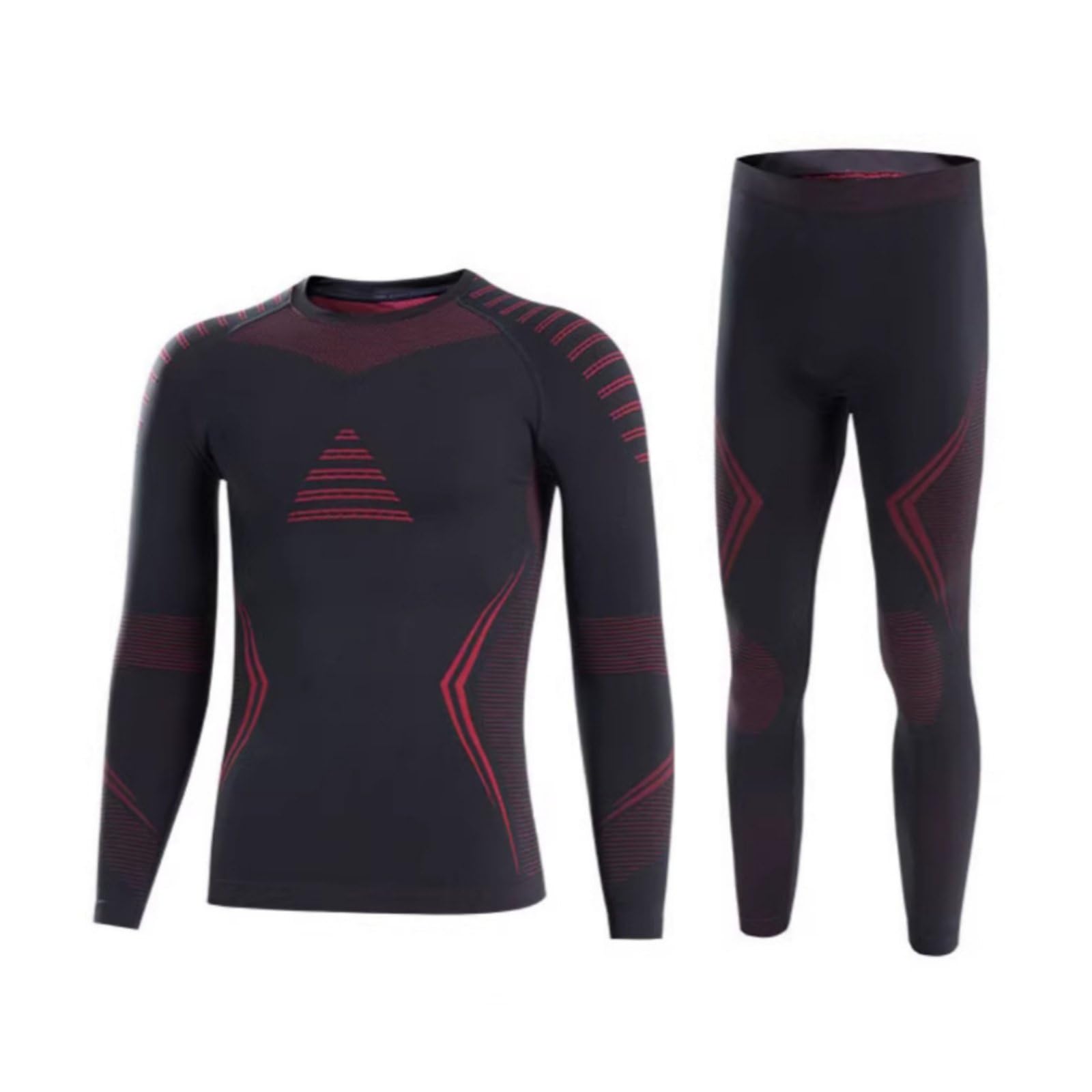 Sweat Wicking Ski Base Layer Set Warm Men's Thermal Set Winter Ready Long Sleeve Thermal Shirt and Pants Close Fit for Skiing, Running, Workout, Black Red, XXL-image-45