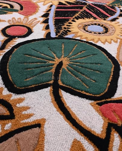 Image of Restoration and Renovation Handmade Floral and Geometric Pattern Wool Area Rug - Luxurious Vintage Style Accent Carpet for Living Room, Bedroom, Dining Room Decor (Multi A, 5' x 8')