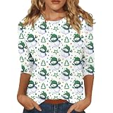 Camisa de mujer suelto de manga larga Tops Homewear Navidad Crewnec Camisas Chicas Cálida Casual Estampado, 01-verde., XXL