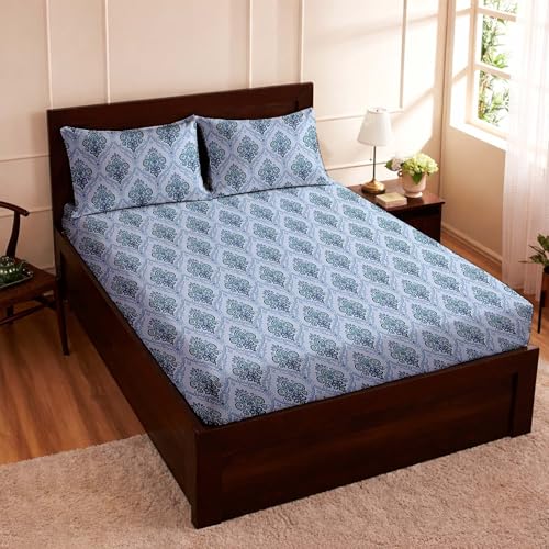 Image of Raymond Bedsheet 100% Cotton Feel Bedsheets 200 TC for Double Bed King Size (108 x108 Inch) with 2 Large Size Pillow Covers | Soft and Breathable | Wrinkle-Free | Premium Printed Design Royal Blue