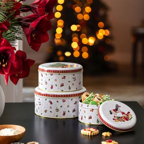 Villeroy & Boch – Winter Collage Keksdosen-Set 3 teilig Bunt, Gebäckdosen, Vorratsdosen, Plätzchendosen, Blechdosen, Keksdosen 3er Set, Weihnachtsdosen, Metall
