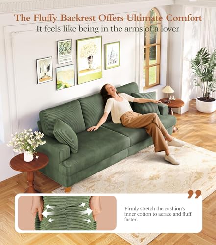 Image of Kidirect 87in L Shaped Couch, Modular Sofa No Tool Assembly, Comfy Sectional Couches for Living Room 21 inch Deeper Seats, Corduroy Sofas for Living Room &2 Pillows, Loveseat Sofa Set, Oliver Green Couch