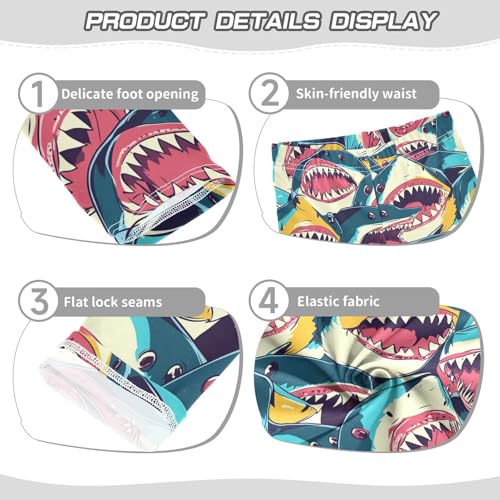 Colorful Sharks Girls' Leggings Toddler Doodles Open Mouth Kids Yoga Pants Dance Active Tights 4T3