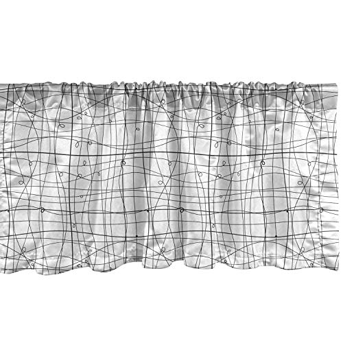 Lunarable Abstract Contemporary Window Valance, Monochromatic Irregular Lines and Nodes Curvilinear Modern Pattern, Curtain Valance for Kitchen Bedroom Decor with Rod Pocket, 54' X 12', Black White