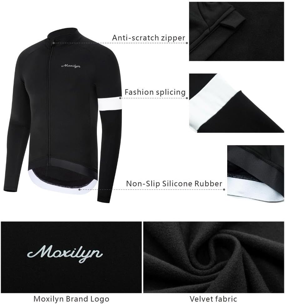 MOXILYN Winter Men's Cycling Jerseys Long Sleeve Thermal Fleece Cold Weather Cycling Jackets Warm Bike Tops Zipper Pocket - Image 4